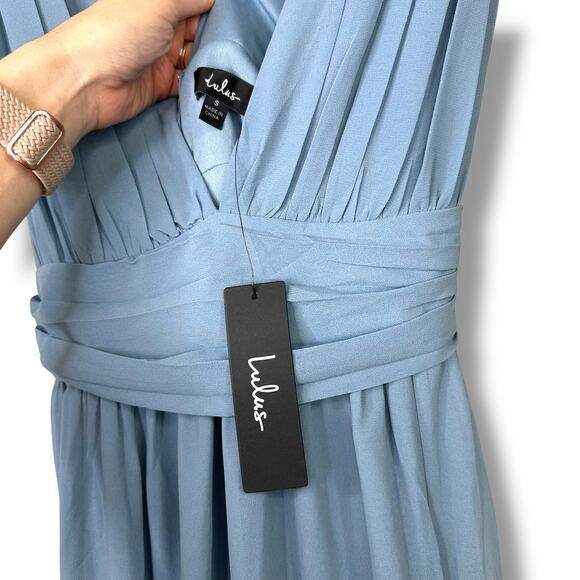 Lulus NWT Heavenly Hues Light Blue Plunging Chiffon Sleeveless Maxi Dress Small - Picture 9 of 10